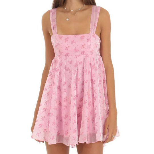 Sommar miniklänning - ärmlös tunna band axlar och flödande kjolar
