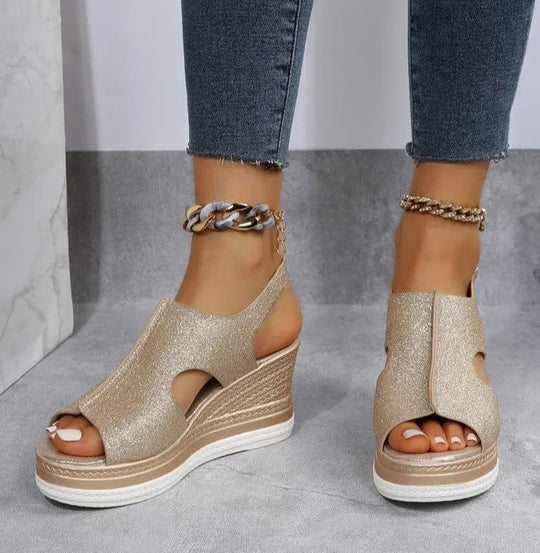 Wedge Heel Sandals for Women Adorned with Sequins