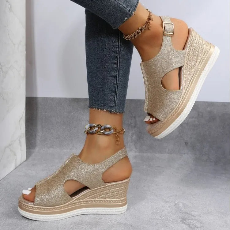 Wedge Heel Sandals for Women Adorned with Sequins