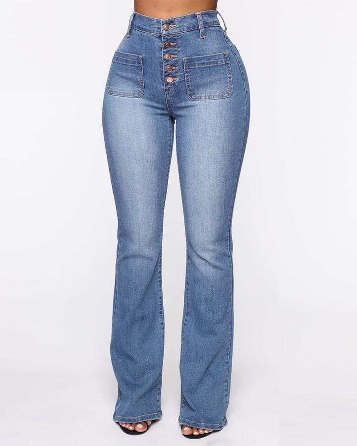 Höga jeans med utsvängda ben Button Fly Booty