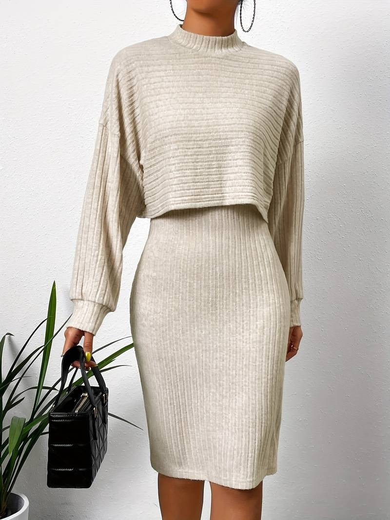 Damkläder - bekväm stickad långärmad tröja och kjol - Perfekt för vardags- och vårkläder