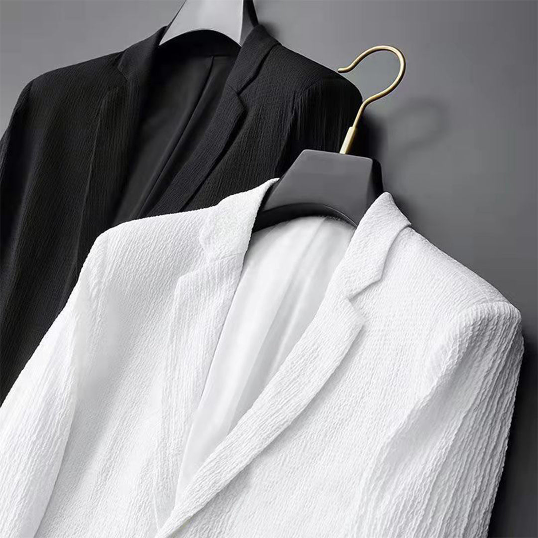 Herrkläder - Plisserat set - Långa ärmar med krage och långa byxor - Perfekt för vår- och sommarkläder