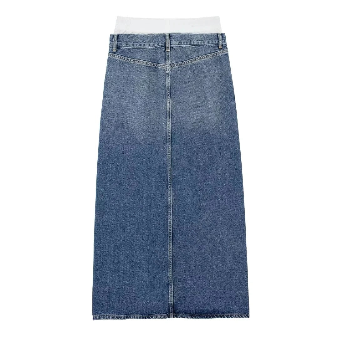 Denimkjolar - lång kjol med slitsar i mitten - Perfekt för vår och sommar