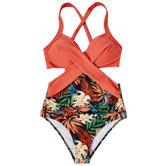 Monokini set baddräkt -halter hals med blommigt tryck - perfekt för stranden och sommaren