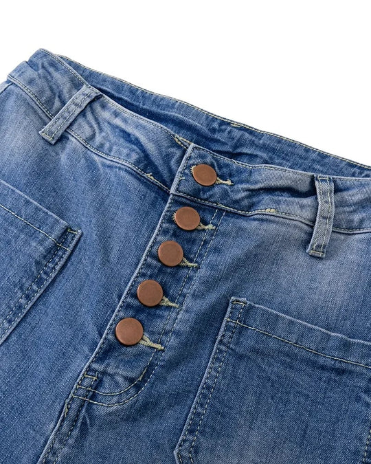 Höga jeans med utsvängda ben Button Fly Booty